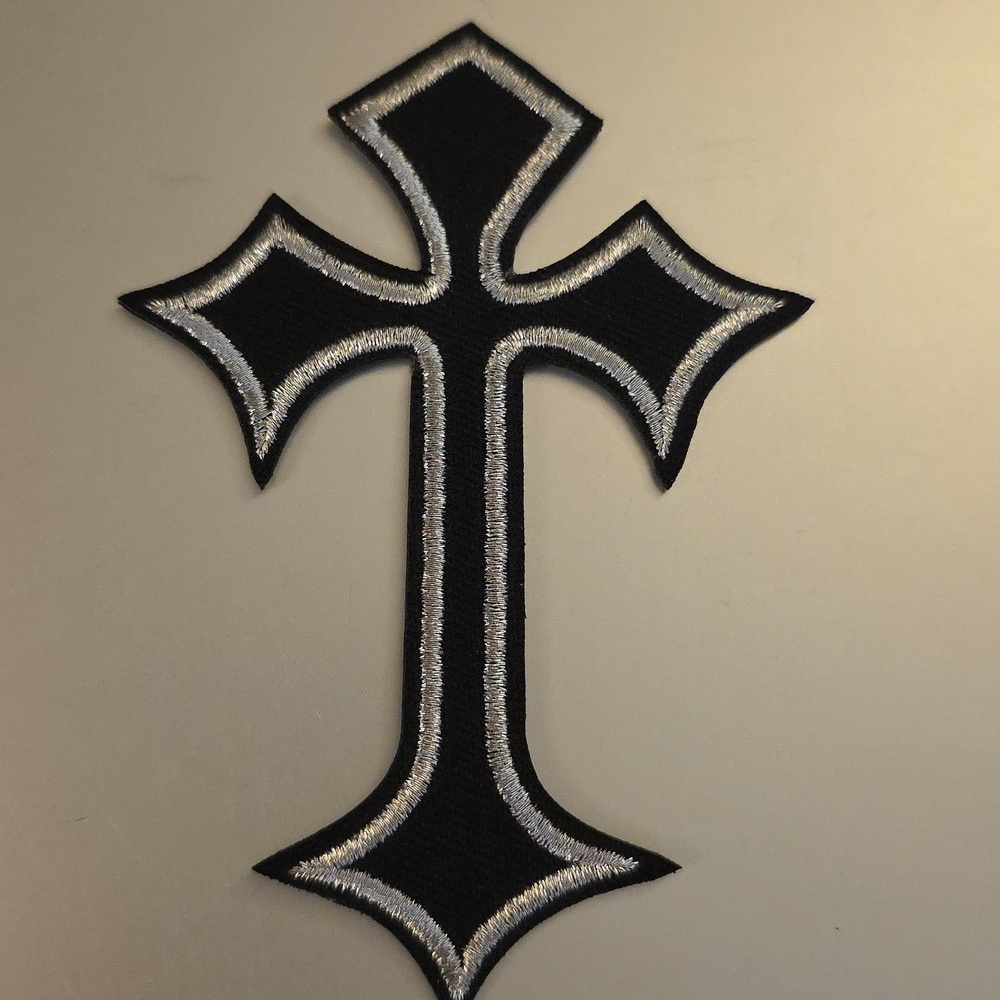 Iron On Patch Cross Silver Stitching